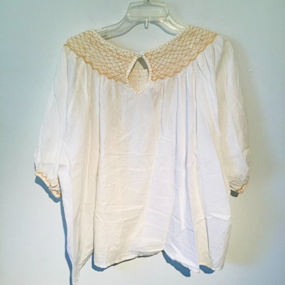 Solitaire Cotton White Boho Embroidered Puff Sleeve Blouse Tunic Top - Picture 7 of 12